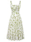 Grünes 40er Midikleid mit Eckiger Ausschnitt und Blumen