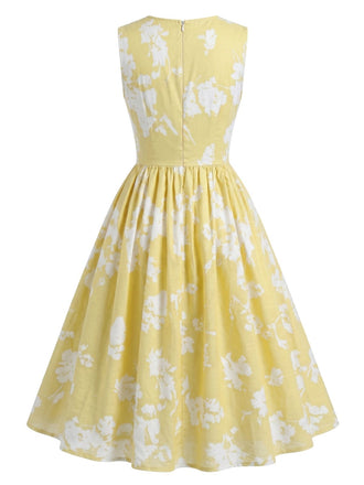 40er Ärmelloses Kleid mit Blumen und Plissee