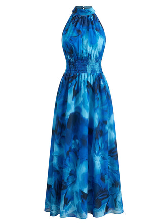 40er Ärmelloses Kleid mit Blumen und Batik