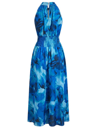 40er Ärmelloses Kleid mit Blumen und Batik