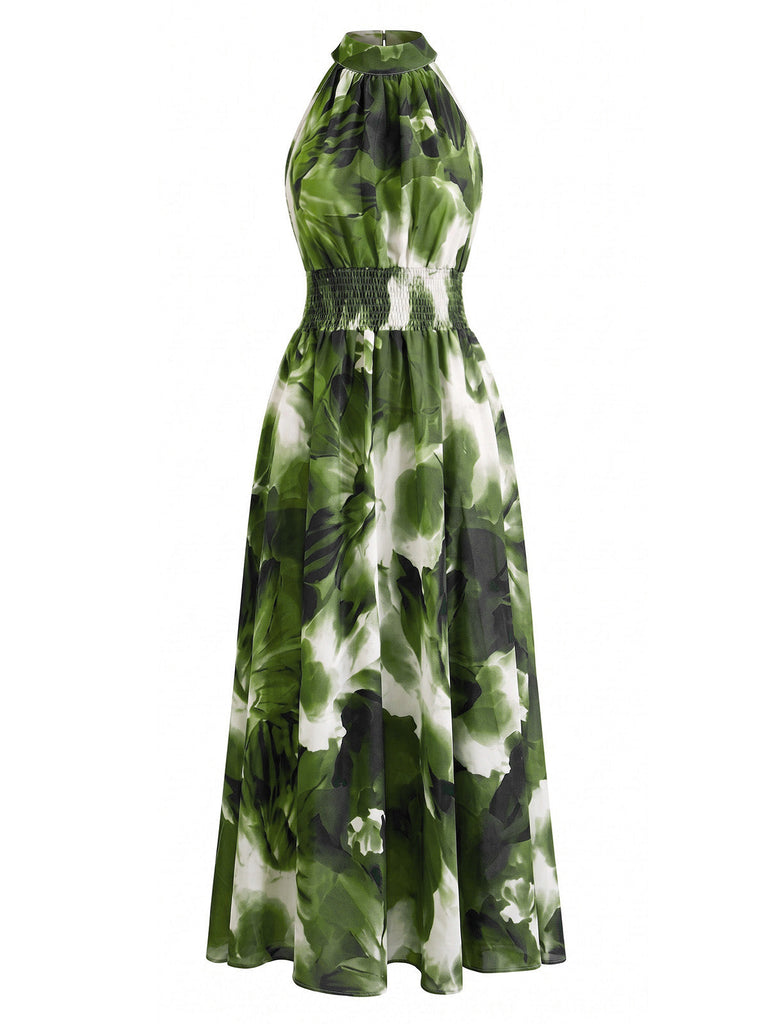 40er Ärmelloses Kleid mit Blumen und Batik