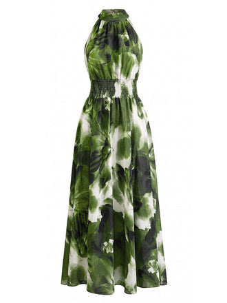 40er Ärmelloses Kleid mit Blumen und Batik