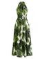 Grünes 40er ärmelloses Kleid mit Blumenmuster und Batik-Optik