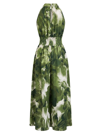 40er Ärmelloses Kleid mit Blumen und Batik