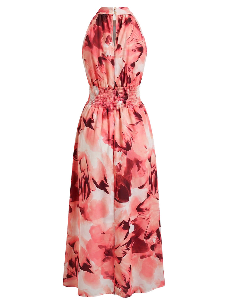 40er Ärmelloses Kleid mit Blumen und Batik
