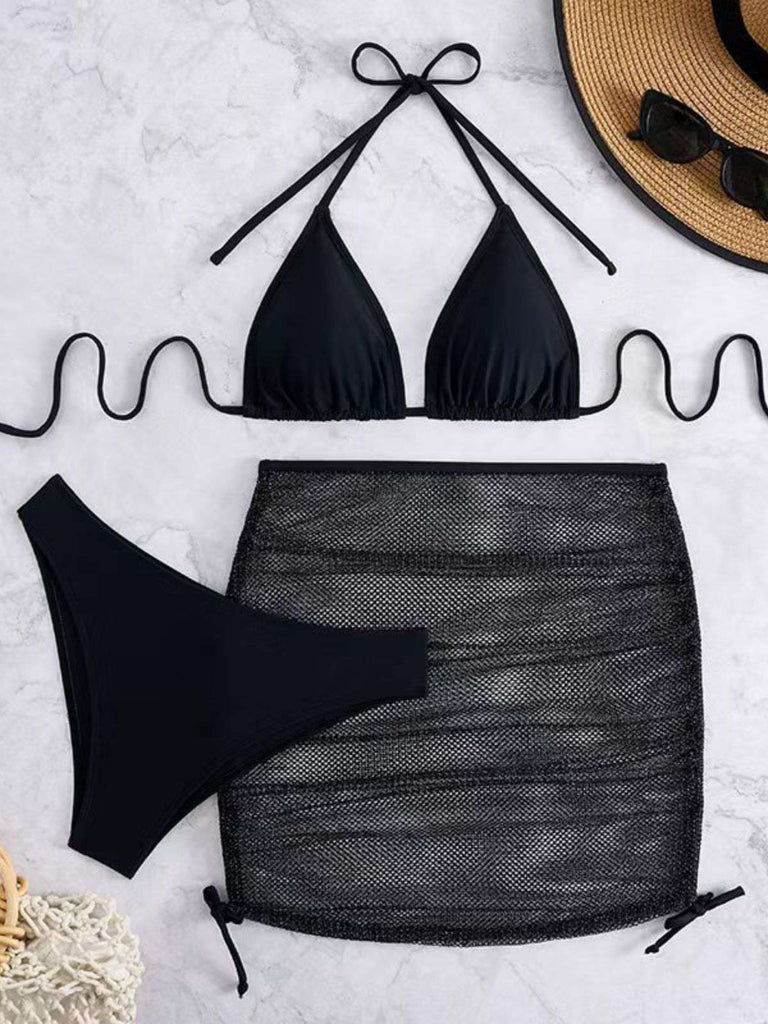 1940er Uni Halter Bikini Set & Häkel Cover-Up