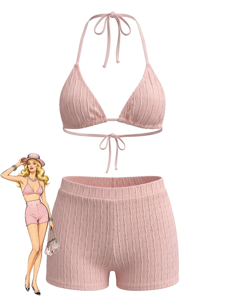 40er Bikini-Set & Shorts mit Neckholder und Triangle