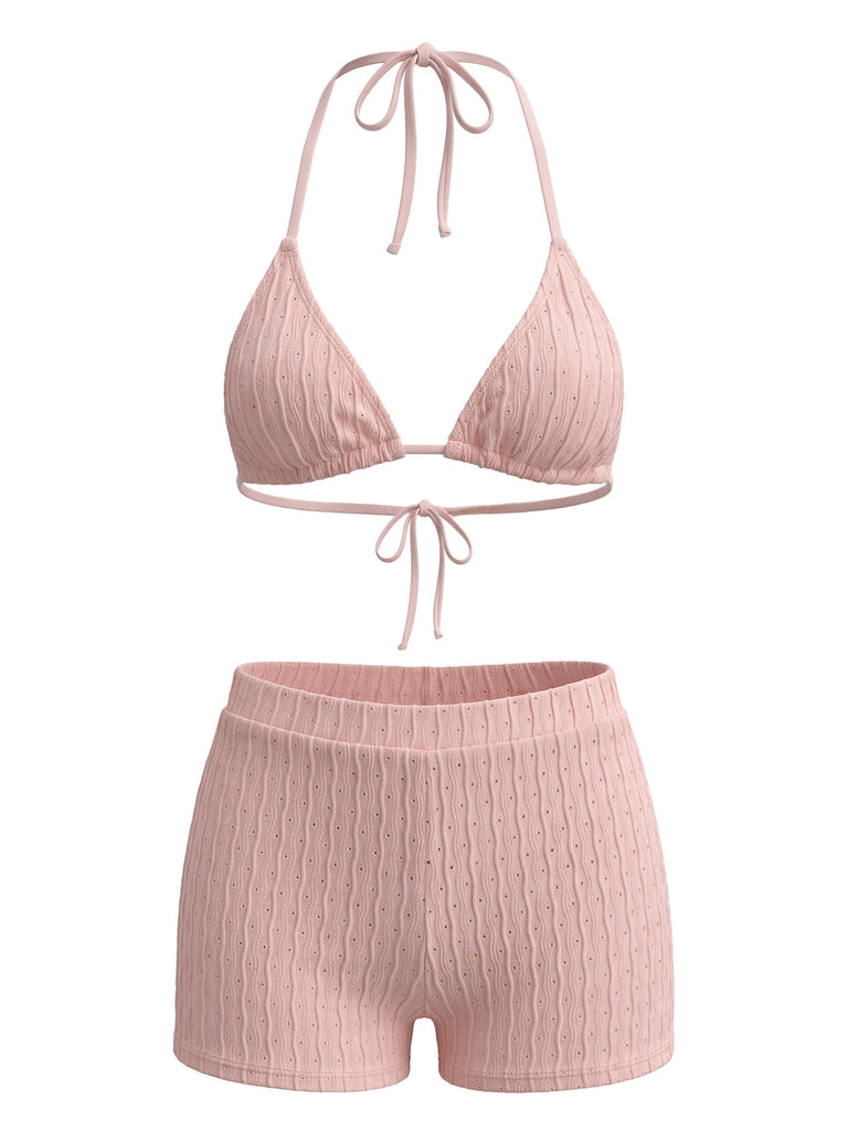 40er Bikini-Set & Shorts mit Neckholder und Triangle
