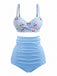 Himmelblaues 40er Vintage Bikini-Set mit Kirschen und Karo