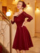 Lila 1950er Spitze Schulterfreies Blumen Swing Kleid