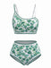50er Bikini-Set & Shorts mit One-Shoulder und Blumen