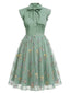 50er Kleid mit Stickerei, Blumen und Patchwork in Grün