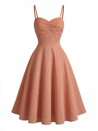 50er Baumwoll-Swingkleid mit Spaghettiträger und Jacquard