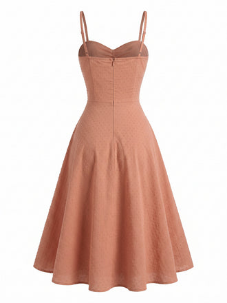 50er Baumwoll-Swingkleid mit Spaghettiträger und Jacquard