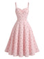 50er Baumwoll-Swingkleid mit Spaghettiträger und Jacquard