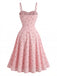 50er Baumwoll-Swingkleid mit Spaghettiträger und Jacquard
