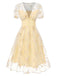 Gelbes 50er Kleid mit V-Ausschnitt und Blumen