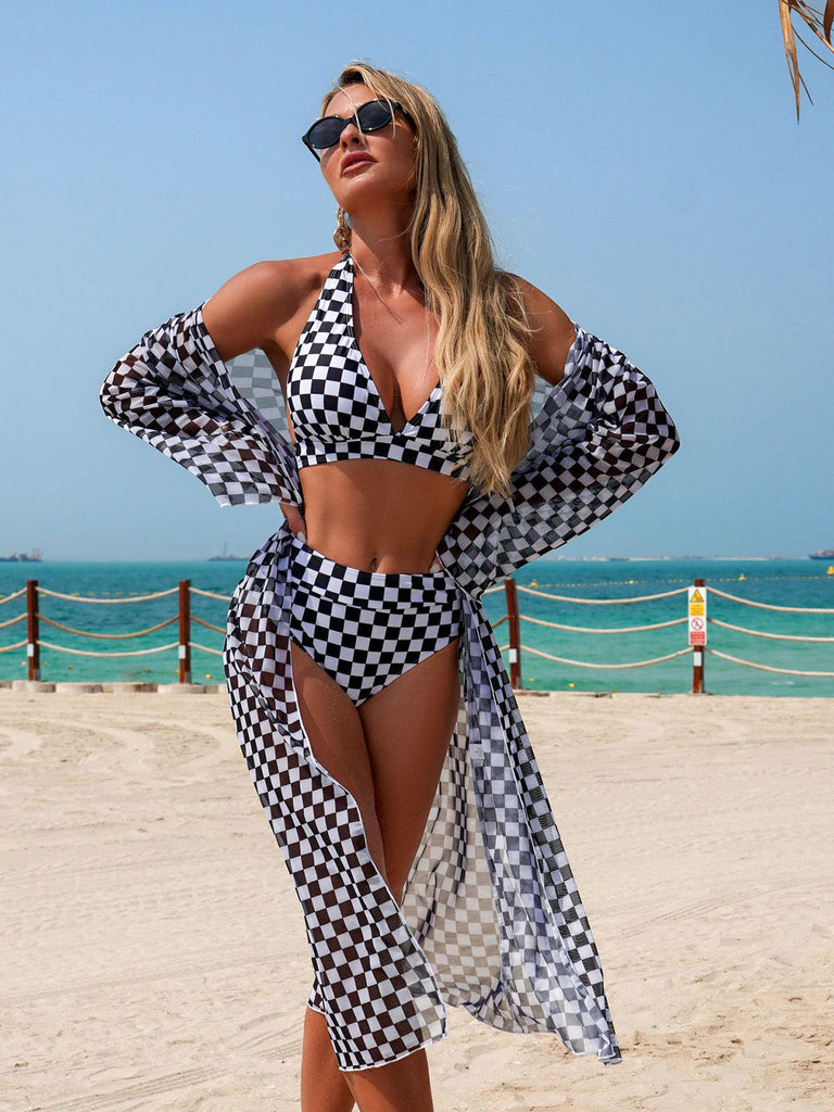 50er Bikini-Set & Cover-Up mit Neckholder und Print