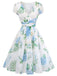 Blaues 50er Swingkleid mit Blumen-Print und V-Ausschnitt