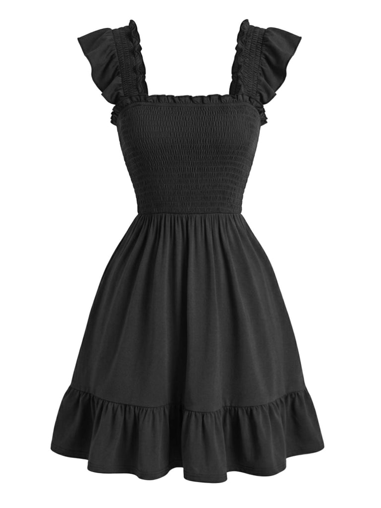 50er Smockkleid mit Eckiger Ausschnitt und Rüschen