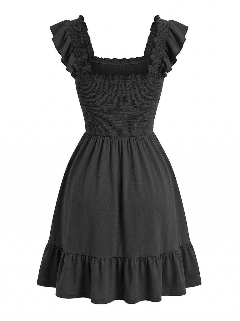 50er Smockkleid mit Eckiger Ausschnitt und Rüschen