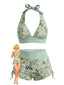 50er Neckholder-Bikini-Set mit Wildblumen und hoher Taille