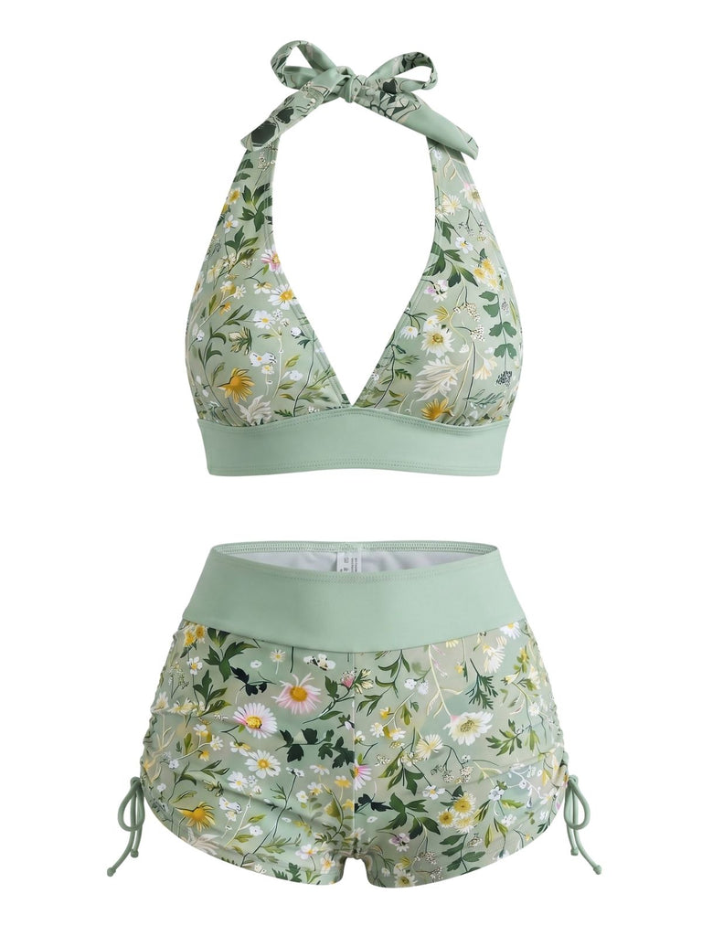 50er Bikini-Set & Shorts mit Neckholder und Hohe Taille