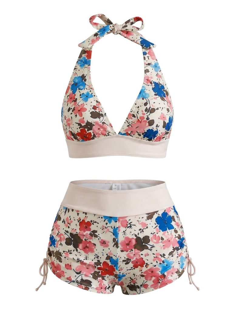 50er Bikini-Set & Shorts mit Neckholder und Hohe Taille