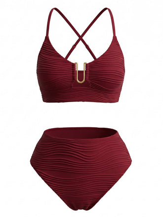 1950er U Geformt Metall Uni Hohe Taille Tankini Set