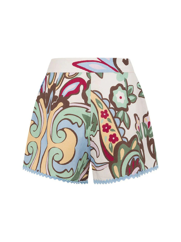 50er Trägerloser Top & Shorts mit Blumen und Botanisch