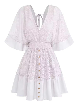 70er Kleid mit V-Ausschnitt und Patchwork