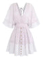 Weißes 70er Kleid mit Spitzeneinsatz und Fledermausärmeln