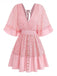 70er Kleid mit V-Ausschnitt und Patchwork