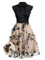 50er Kleid mit Schmetterlings und Patchwork in Schwarz