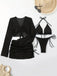 50er Bikini-Set & Shorts & Cover-Up mit Neckholder und Häkelarbeit