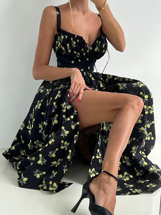 50er Kleid mit V-Ausschnitt und Hohe Taille