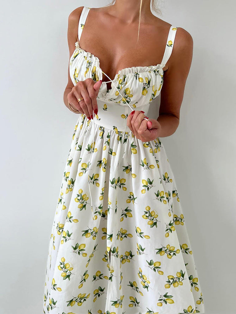 50er Kleid mit V-Ausschnitt und Hohe Taille