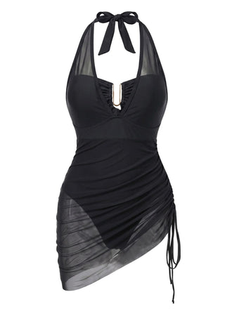 50er Netz-Badeanzug mit Neckholder