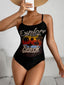 50er Tankini-Set mit Palmen-Print, Spaghettiträgern und Netz-Optik