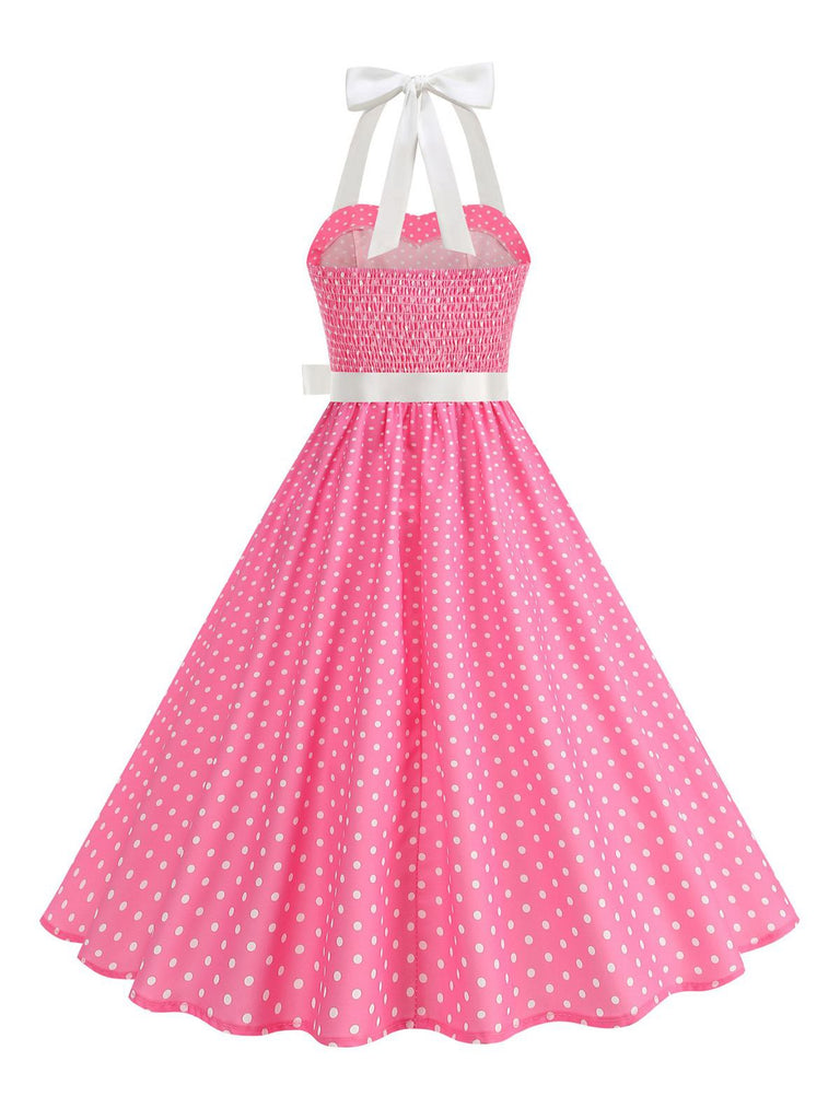 1950er Polka Dot Halter Gürtel Swing Kleid