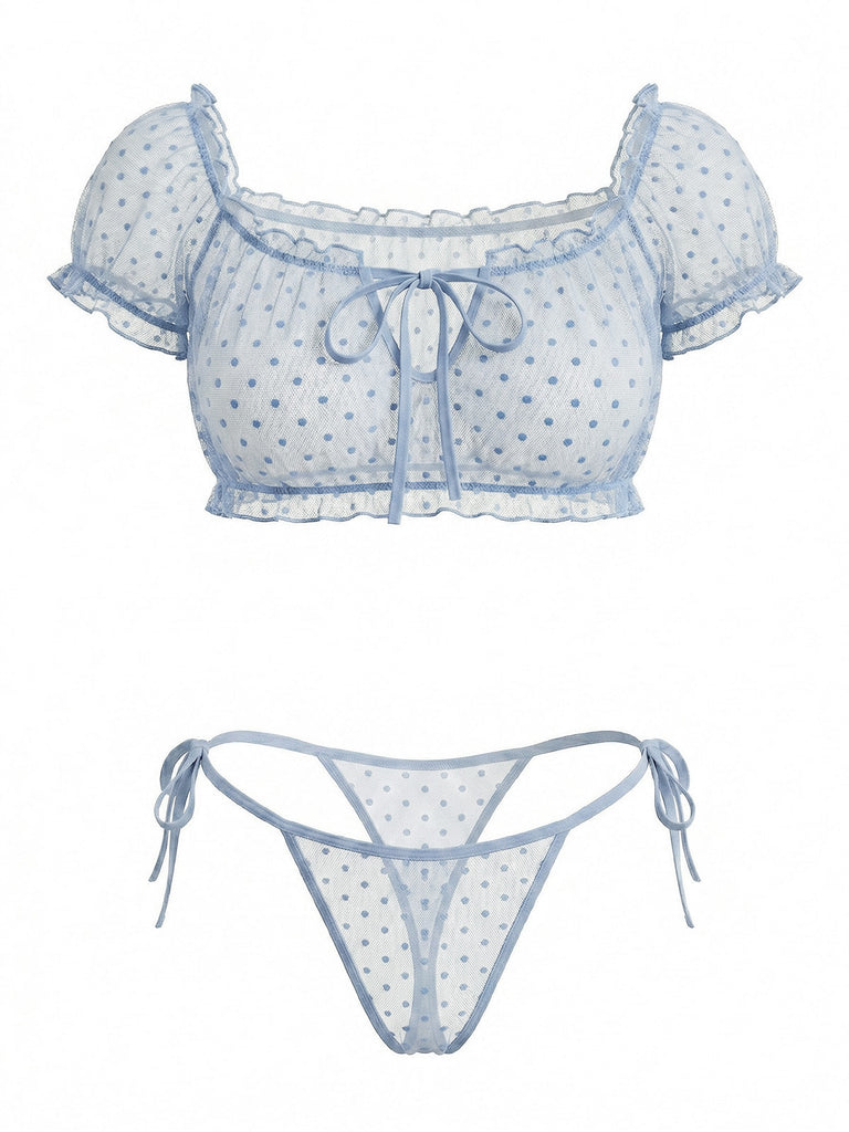 50er schulterfreies Netz-Reizwäsche mit Polka-Dots