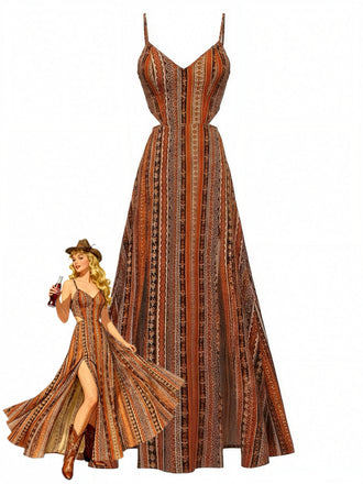 70er Boho Maxikleid mit Spaghettiträger