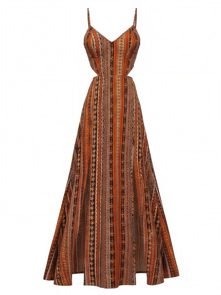 70er Boho Maxikleid mit Spaghettiträger