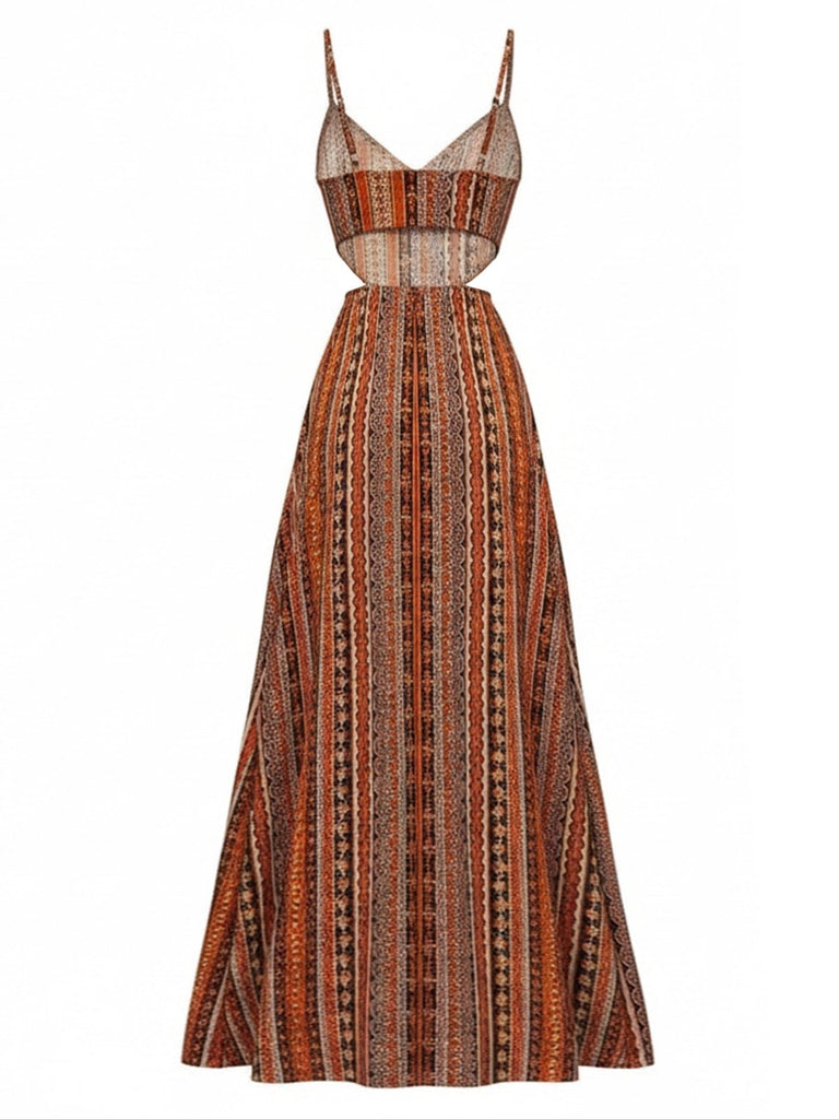 70er Boho Maxikleid mit Spaghettiträger