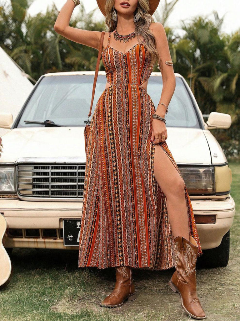70er Boho Maxikleid mit Spaghettiträger