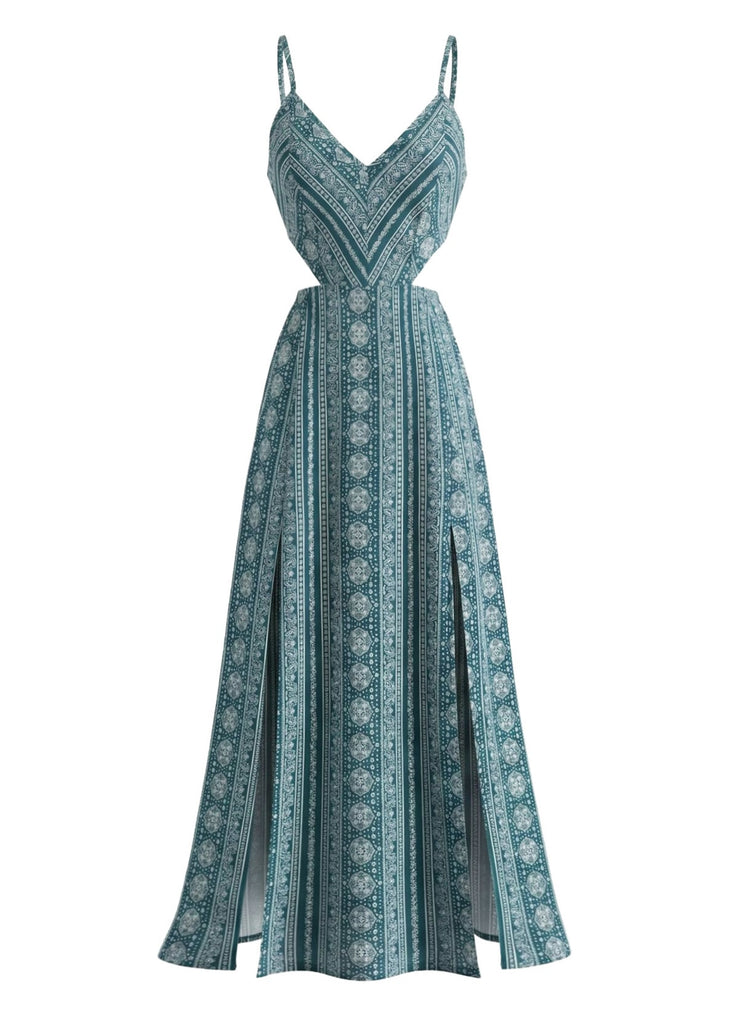 70er Boho Maxikleid mit Spaghettiträger