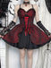 Bordeauxrotes 50er Gothic Jacquard-Kleid mit Rosen und Schnürung