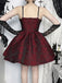 Bordeauxrotes 50er Gothic Jacquard-Kleid mit Rosen und Schnürung