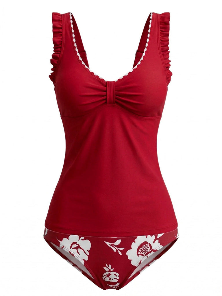 50er Tankini-Set mit Blumen und Rüschen