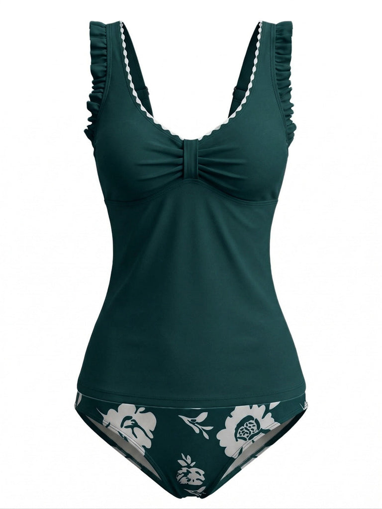 50er Tankini-Set mit Blumen und Rüschen